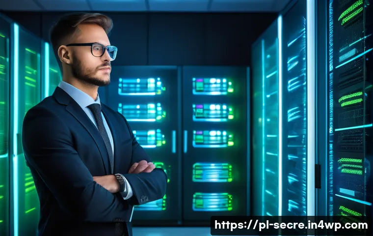 클라우드 보안 아키텍처와 하드웨어 보안 - A secure, futuristic data center glowing with soft blue and green lights, representing layers of dig...