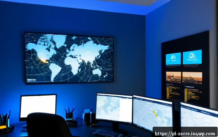 클라우드 보안 아키텍처와 대시보드 모니터링 - Photorealistic cloud security operations center in Warsaw, Poland, Polish cybersecurity analyst moni...