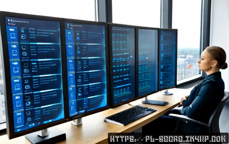 클라우드 보안 아키텍처에서의 데이터 암호화 방법 - Photorealistic modern cloud security workspace in Warsaw, Poland, with a Polish IT architect reviewi...