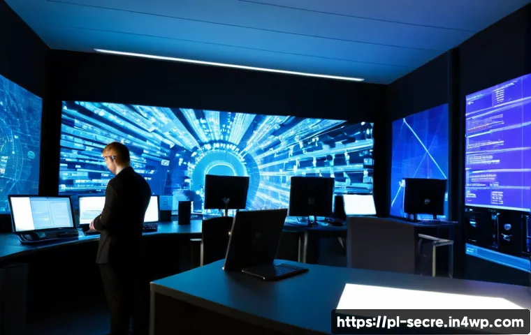Home 17 클라우드 보안 아키텍처와 네트워크 보안 - Photorealistic modern cybersecurity operations room in Warsaw, Poland, a diverse Polish IT team moni...